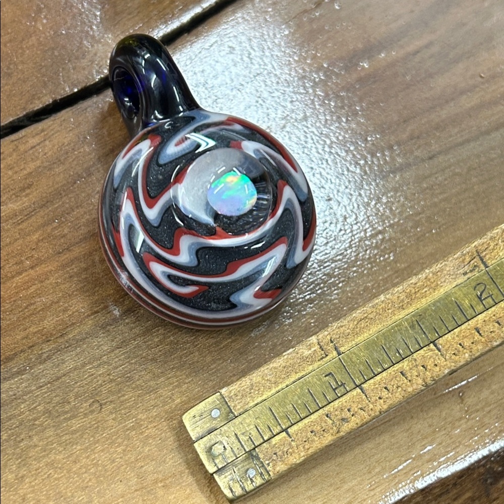 Artisan Wigout Swirl Pendant Necklace with Opal Centerpiece Handblown Boro